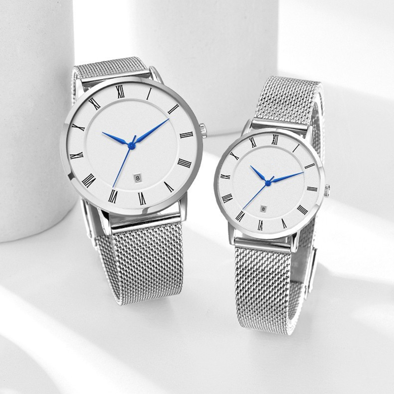 Simple Stainless Steel Mesh Strap Couple Quartz Watch