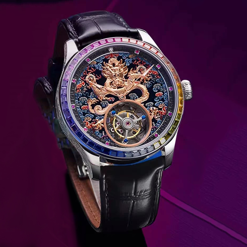 50MQ Hot Designs Luxury Genuine Diamonds Jeweled Dial Skeleton Tourbillon Leather 100 Meter Watches ODM Watches
