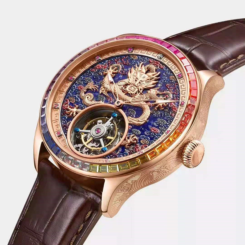 50MQ Hot Sale Special Design Luxury Genuine Diamonds Gemstone Skeleton Rose Gold Watches ODM Watches