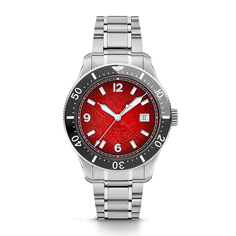OEM Own Brand Red Dial Unique Stainless Steel Strap Luxury Automatic Men's Hands