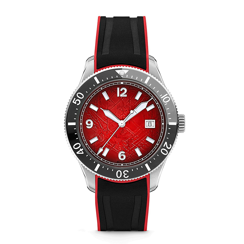 OEM Own Brand Red Dial Unique Leather Strap Luxury Automatic Men's Hands
