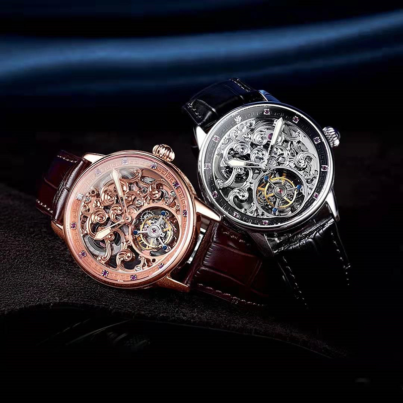 50MQ Luxury Skeleton Automatic Mechanical Tourbillon in Rose Gold